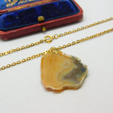 Gold Plated & Quartz Specimen Set Drop Pendant Vintage c1980 24" Length