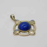 Sterling Silver Lapis Lazuli & 4 Moonstone Celtic Cross Pendant Vintage c1970s