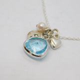 Sterling Silver 'S' Initial, Blue Crystal, Pearl & Heart Charm Pendant c2010