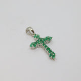Sterling Silver Multi-Stone Emerald Cross Charm Pendant Vintage c1970