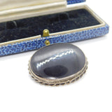 Sterling Silver & Onyx Set Panel Brooch Pin Vintage c1970
