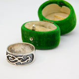 Sterling Silver Wide Oxidised Patterned Band Ring Vintage c1970 Size U