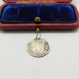 Sterling Silver Three Pence Charm Pendant Victorian 1883