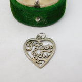 Sterling Silver I Love You Heart Charm Pendant Vintage c1970