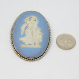Sterling Silver Blue & White Wedgwood Woman With Child Cameo Brooch Vintage 1954