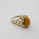 Sterling Silver Cabochon Tiger's Eye Patterned Studio Ring Vintage c1970 Size L