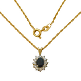 9ct Yellow Gold, Oval Cut Sapphire & Spinel Pendant Necklace Vintage London