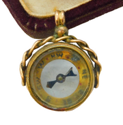 Edwardian 9ct Yellow Gold Working Compass Fob Pendant Antique c1910s