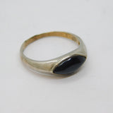 Sterling Silver Black Onyx Agate Ellipse Dress Ring Vintage c1970 Size P 1/2