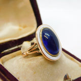 George III 9ct Gold, White Enamel & Blue Cabochon Mourning Ring Antique
