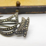 Sterling Silver Marcasite Set Sailing Ship Brooch Pin Antique c1930 Art Deco