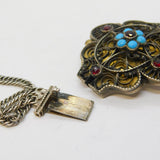 Austro-Hungarian Sterling Silver, Turquoise & Garnet Choker Necklace Antique