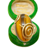 9ct Yellow Gold Cabochon Tiger's Eye Statement Ring Vintage c1980 10g