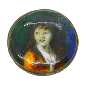 Victorian Sterling Silver Enamel Child Portrait Brooch Antique c1860