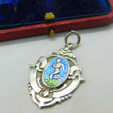 Sterling Silver & Colourful Enamel Football Soccer Fob Medal Mid-Century 1950