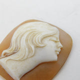 19th Century Carved Shell Female Profile Cameo Plaque Antique c1880s