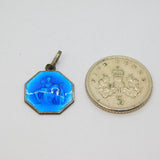 Sterling Silver Blue Enamel St Christopher Souvenir Charm Pendant Vintage c1970s