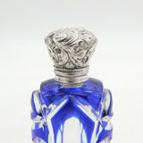 Victorian Sterling Silver & Blue Cut Glass Scent Bottle Antique c1880s