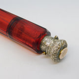 Victorian Sterling Silver & Gold Cranberry Glass Double-Ended Scent Bottle
