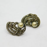 Pair of .800 Silver Marcasite & Pearl Deco Clip On Earrings Antique c1930
