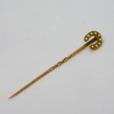 Edwardian 15ct Gold Seed Pearl Set Horseshoe Stick Pin Antique c1910
