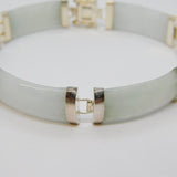 Chinese Sterling Silver & Green-Jade Set Panel Bracelet Vintage c1970s