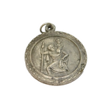 Sterling Silver Round St Christopher Travel Charm Pendant Vintage c1970