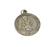 Sterling Silver Round St Christopher Travel Charm Pendant Vintage c1970