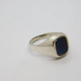 Sterling Silver Black Onyx Agate Signet Band Ring Vintage c1970 Size M