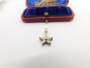 Sterling Silver Diamond Paste Flower Charm Pendant Vintage c1970