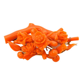 Georgian 9ct Yellow Gold Mounted Carved Natural Coral Floral Brooch Antique