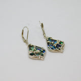 Pair of Sterling Silver Abalone Dragonfly Overlay Drop Earrings Modern c1990