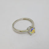 Sterling Silver Iridescent Crystal Solitaire Dress Ring Modern c2000 Size N 1/2