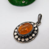 Sterling Silver Cabochon Baltic Amber Drop Charm Pendant Vintage c1970