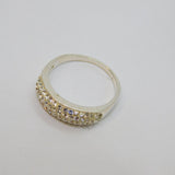 Sterling Silver Four Tier Crystal Set Dress Band Ring Modern c2010 Size N 1/2