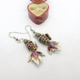 Chinese Export Sterling Silver & Colourful Enamel Flapping Fish Earrings c1950