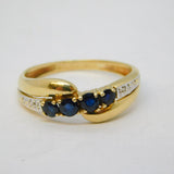 9ct Yellow Gold, Four-Stone Sapphire & Diamond Dress Ring Vintage c1970