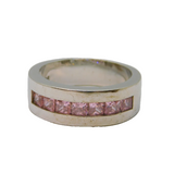 Sterling Silver 7 Pink CZ Half Eternity Band Ring Vintage c1990 Size P 1/2