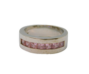 Sterling Silver 7 Pink CZ Half Eternity Band Ring Vintage c1990 Size P 1/2