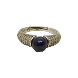 Sterling Silver Pearl & Spinel Adjustable Band Ring Modern c2000 Size M 1/2