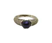 Sterling Silver Pearl & Spinel Adjustable Band Ring Modern c2000 Size M 1/2
