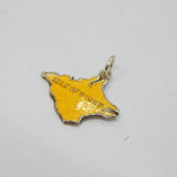 Sterling Silver Yellow Enamel Isle Of Wight Outline Charm Pendant Vintage c1970