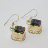 Pair of Sterling Silver Green/Purple Crystal Hook Drop Earrings Vintage c1990