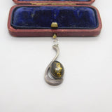 Sterling Silver Flecked Gemstone Charm Pendant Vintage c1970