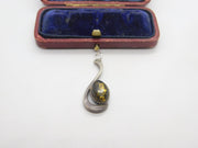 Sterling Silver Flecked Gemstone Charm Pendant Vintage c1970