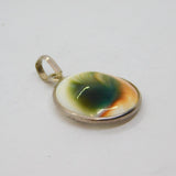 Sterling Silver Natural White Conch Shell Oval Drop Pendant Modern c1990s