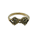 Sterling Silver Art Deco Marcasite Bow Band Ring Antique c1930 Size O 1/2