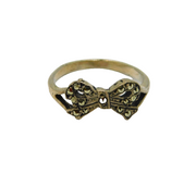 Sterling Silver Art Deco Marcasite Bow Band Ring Antique c1930 Size O 1/2