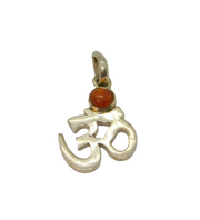 Sterling Silver Ohm Symbol With Baltic Amber Charm Pendant Vintage c1970s
