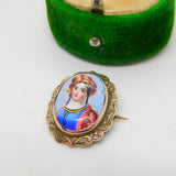 George IV 9ct Gold Mounted Enamel Portrait Small Brooch Antique c1830